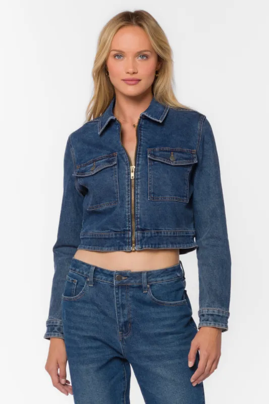 Nyra Dark Indigo Denim Jacket sold by Velvet Heart