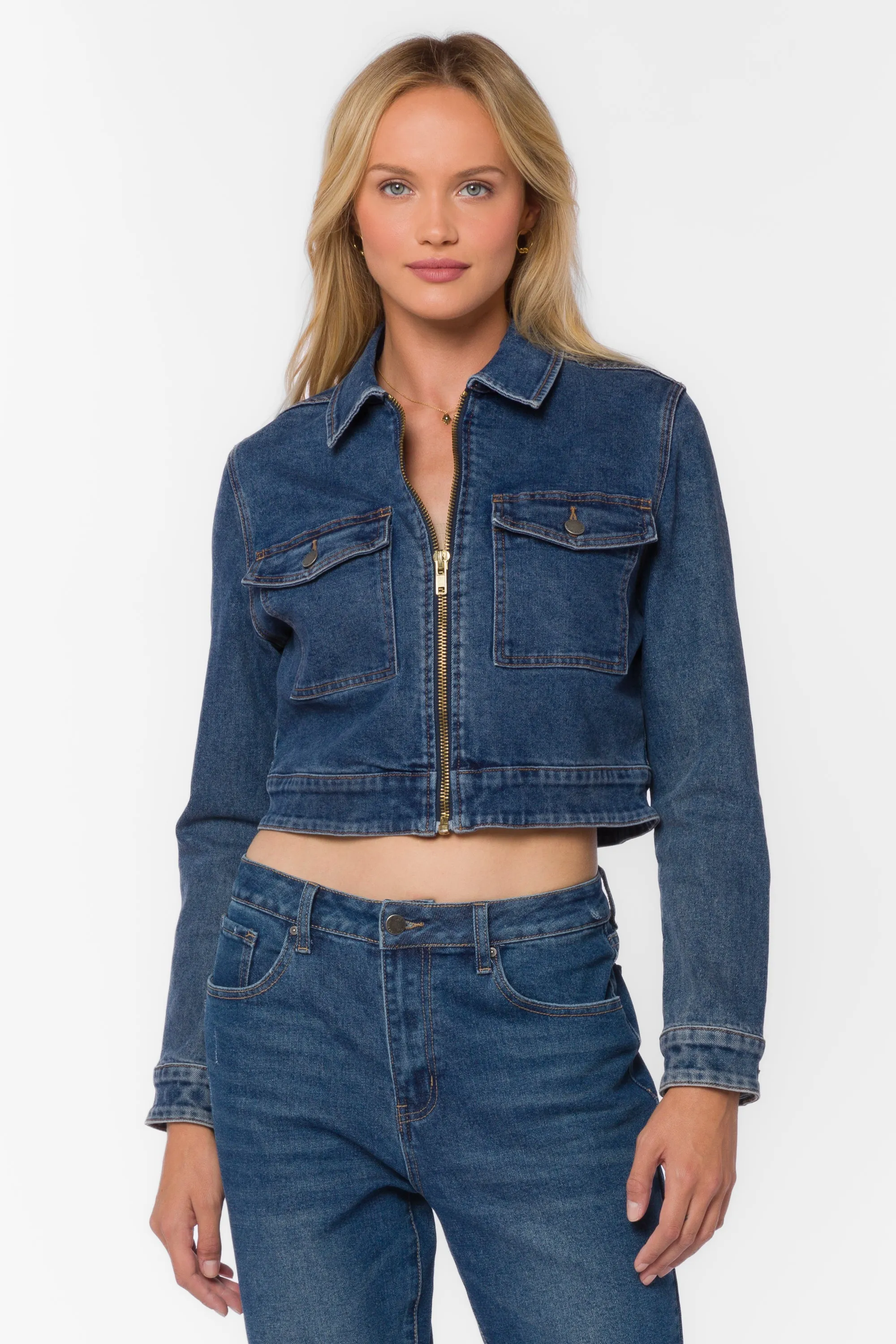 Nyra Dark Indigo Denim Jacket sold by Velvet Heart