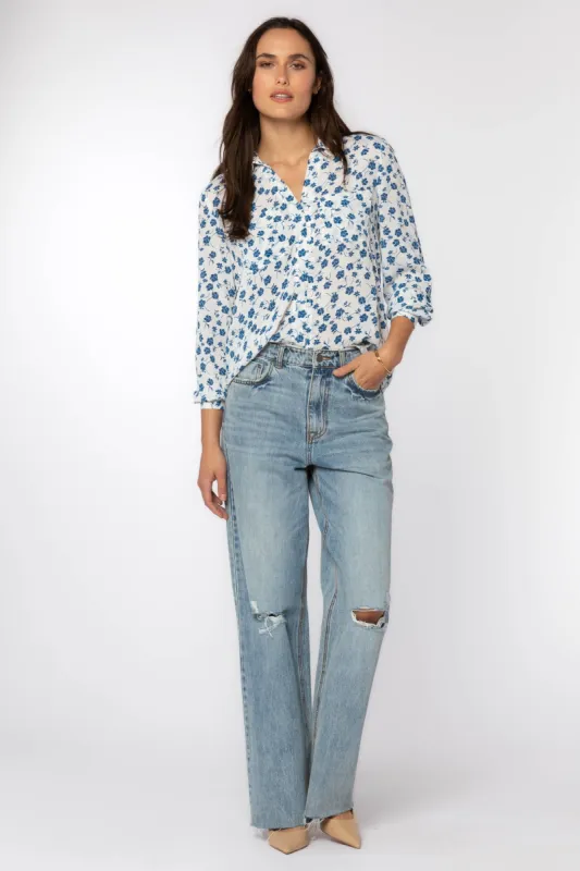 Eleni Blue Floral Shirt sold by Velvet Heart