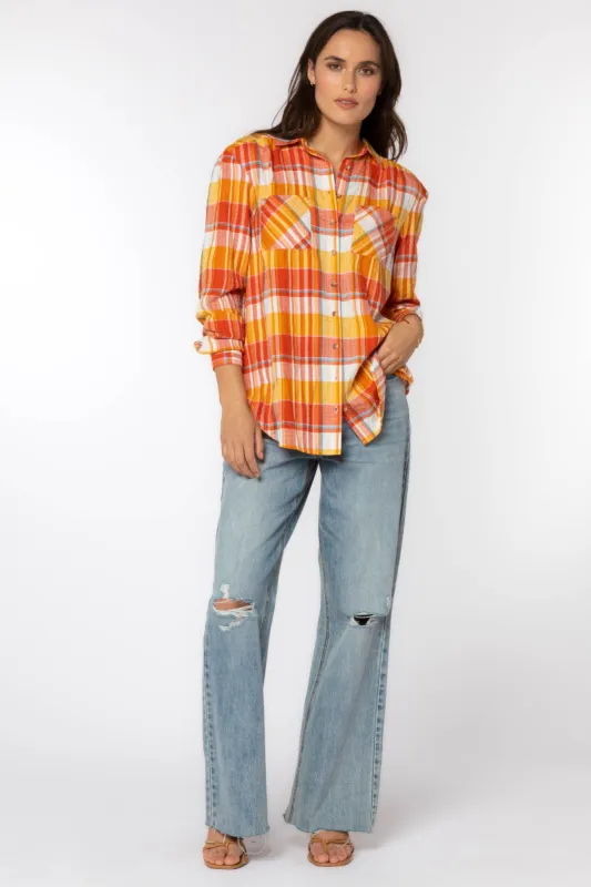Michelle Orange Plaid Shirt sold by Velvet Heart
