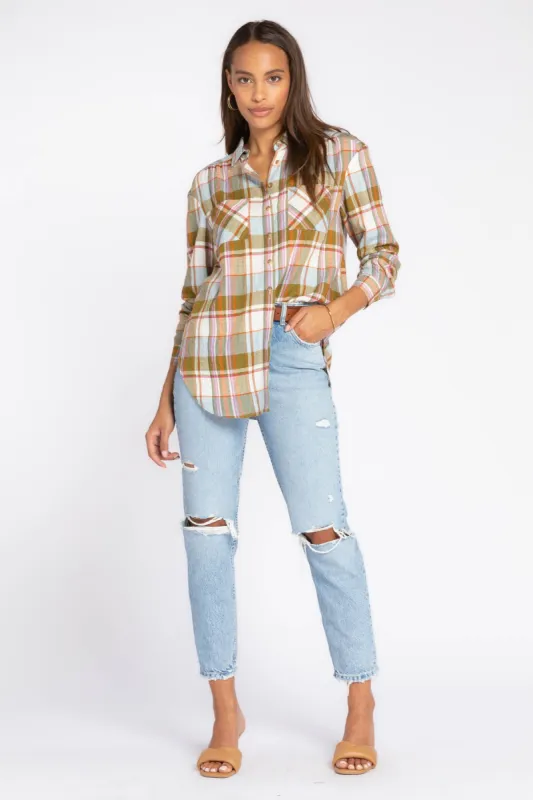 Michelle Olive Plaid Shirt sold by Velvet Heart