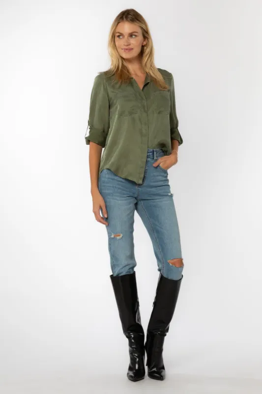Riley Olive Cupro Shirt sold by Velvet Heart