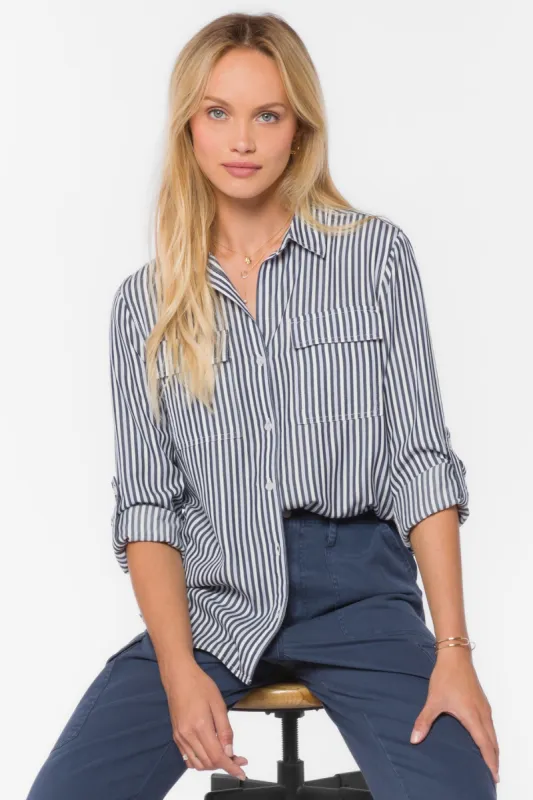 Talma French Navy Stripe Shirt sold by Velvet Heart