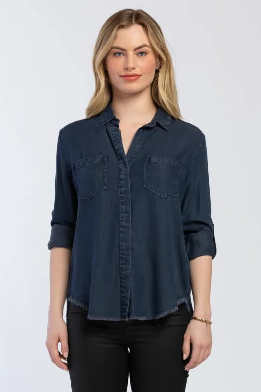 Riley Frayed Indigo Shirt sold by Velvet Heart