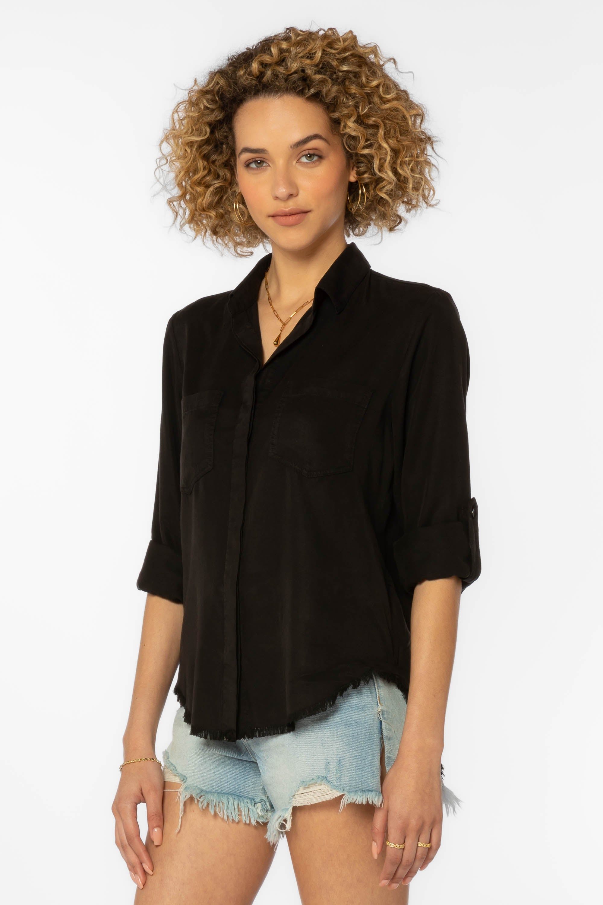 Riley Frayed Hem Button Down Shirt Black sold by Velvet Heart product image thumbnail 3