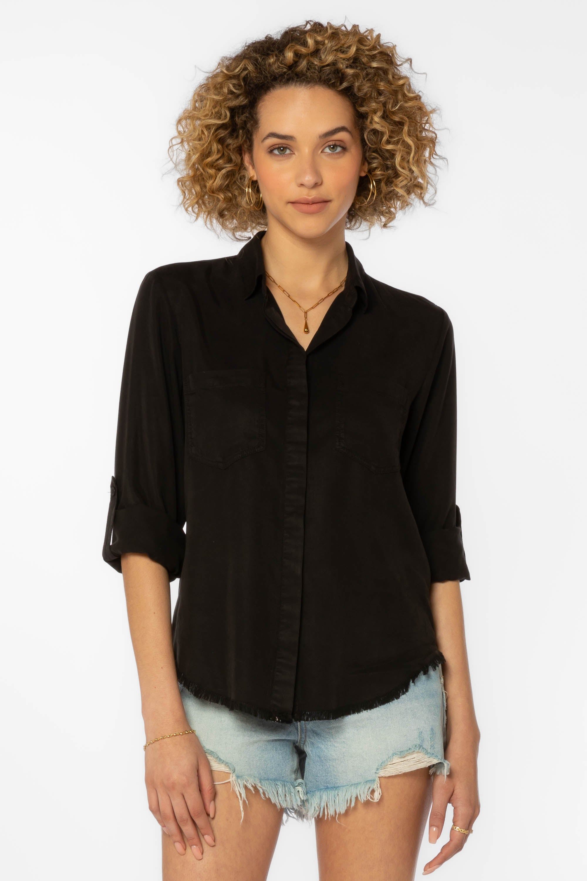 Riley Frayed Hem Button Down Shirt Black sold by Velvet Heart product image thumbnail 2