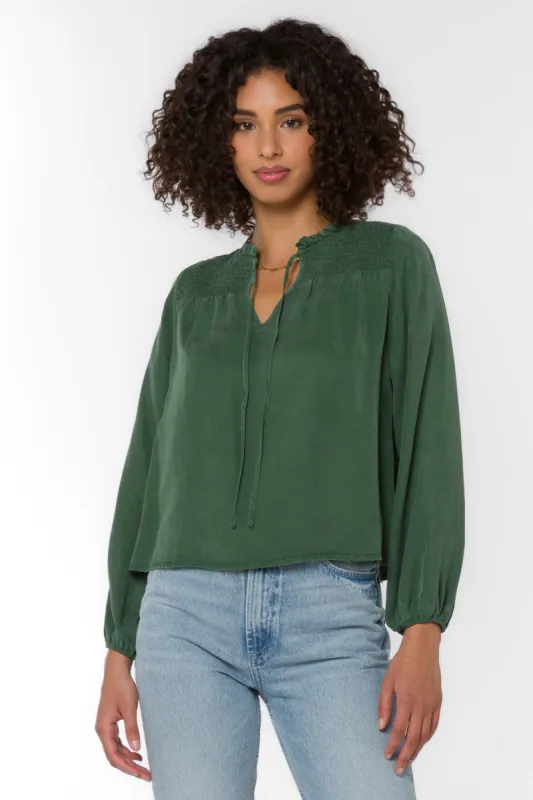 Penelope Dark Green Blouse sold by Velvet Heart