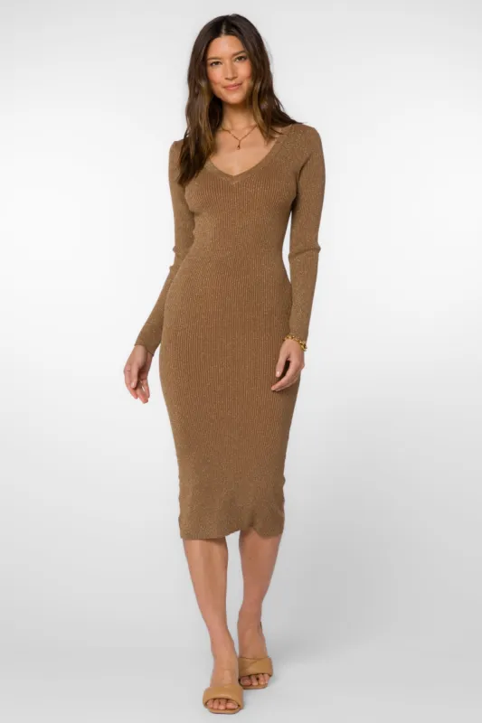 Rasha Taupe Metallic Dress sold by Velvet Heart