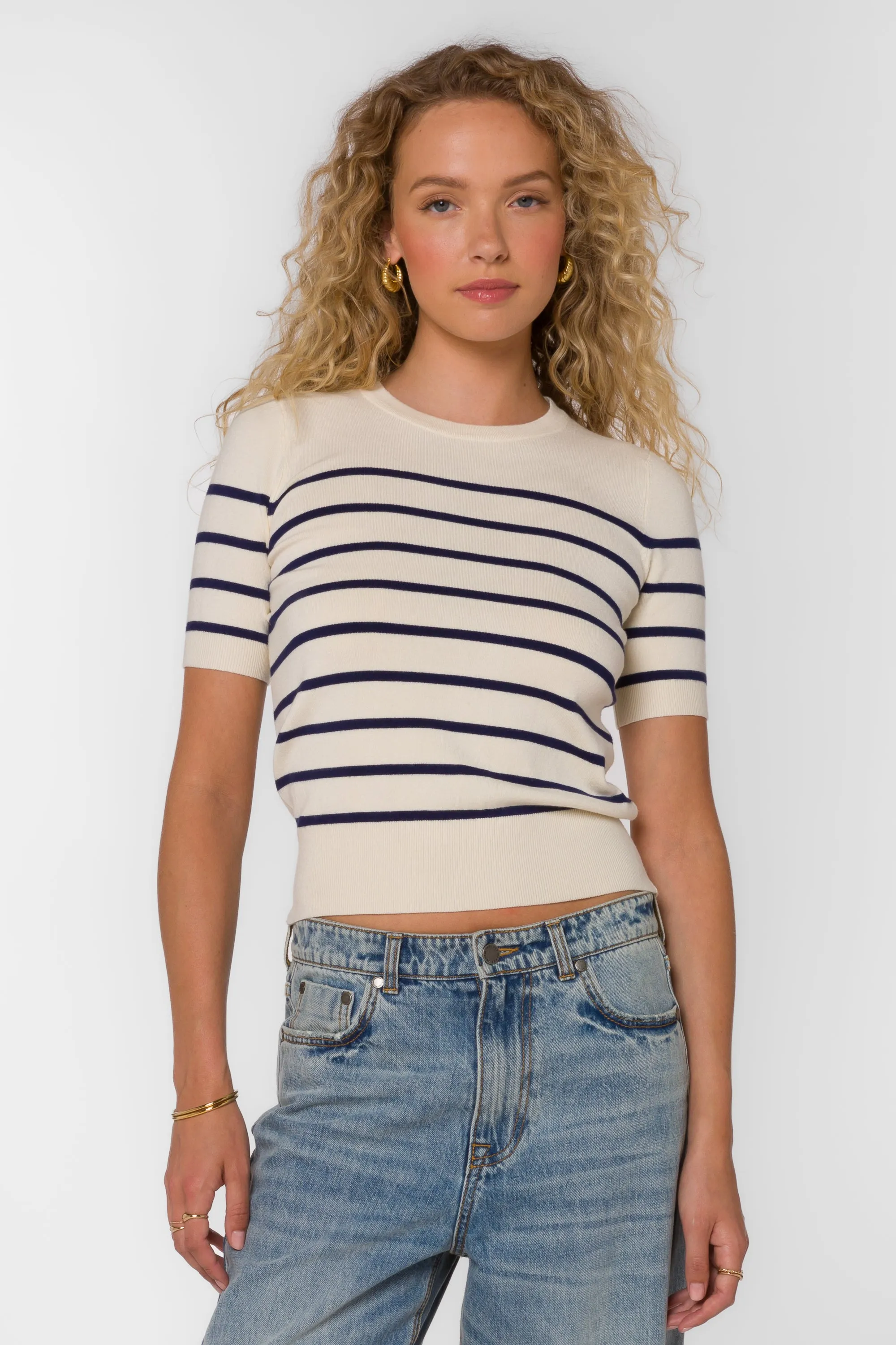 Cameron Ivory Blue Stripe Top sold by Velvet Heart product image thumbnail 3