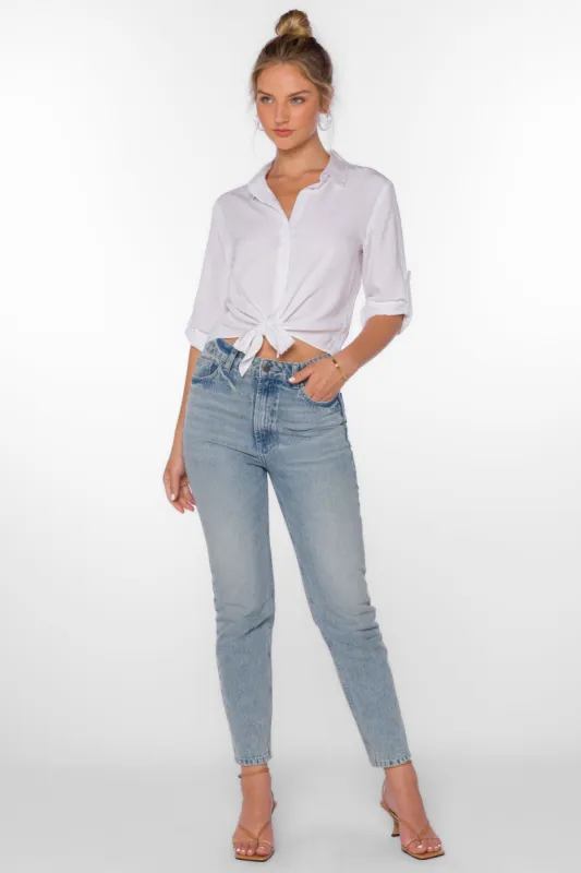 Solange Optic White Waist Tie Top sold by Velvet Heart