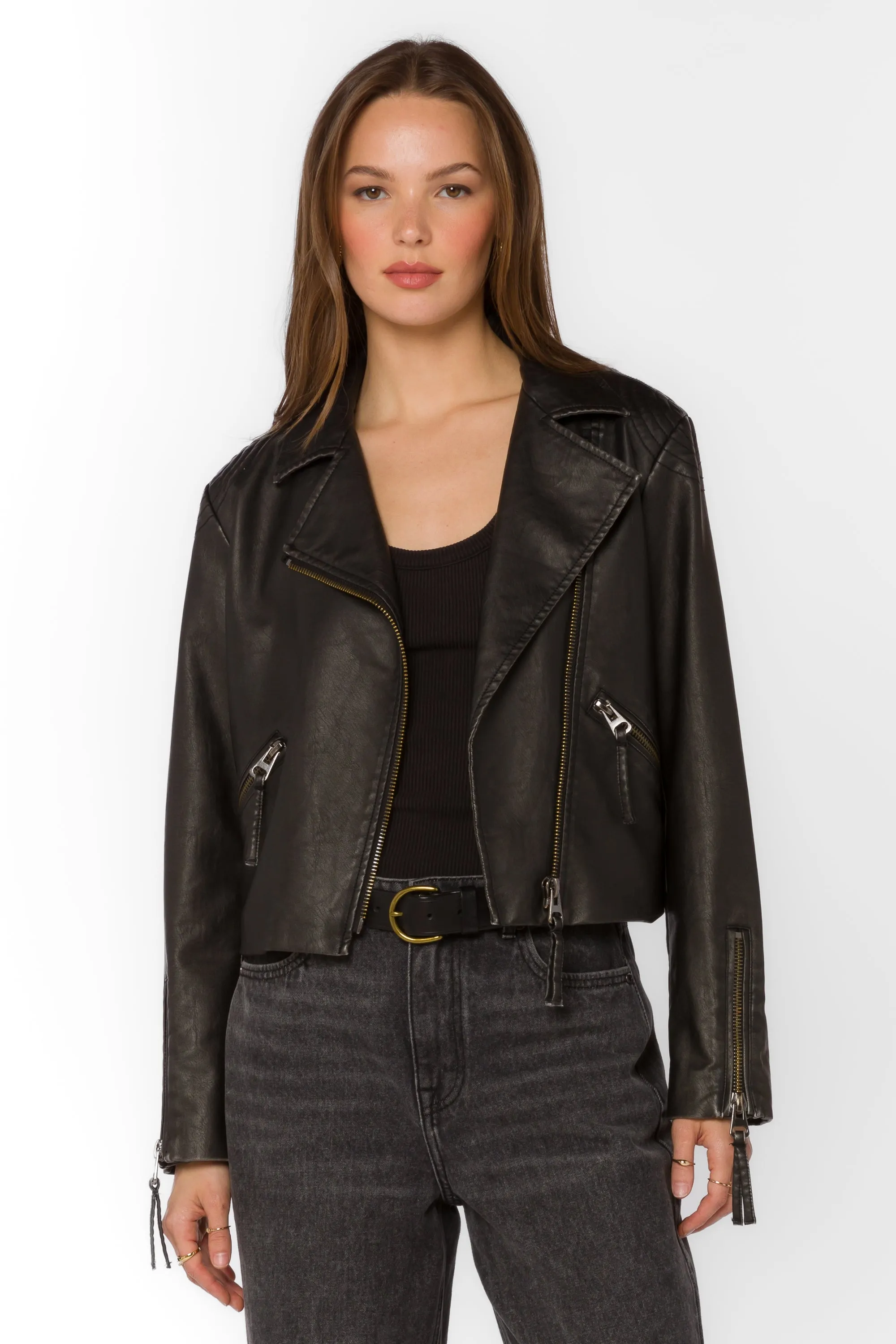 Kenwood Distressed Black Vegan Leather Jacket sold by Velvet Heart product image thumbnail 4