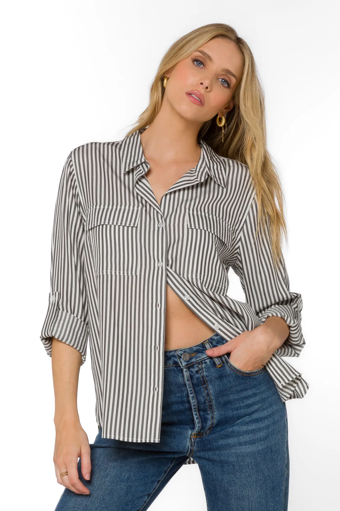 Talma Charcoal Stripe Shirt sold by Velvet Heart