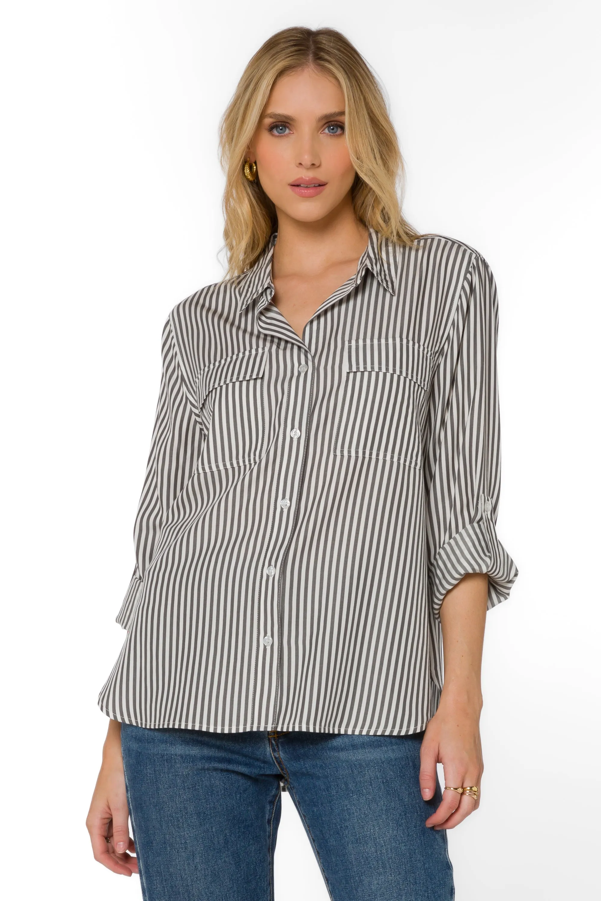 Talma Charcoal Stripe Shirt sold by Velvet Heart product image thumbnail 4