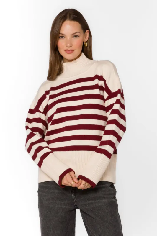 Caden Ivory Red Stripe Sweater sold by Velvet Heart