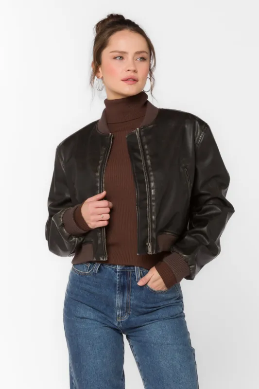 Becca Vintage Brown Vegan Leather Jacket sold by Velvet Heart