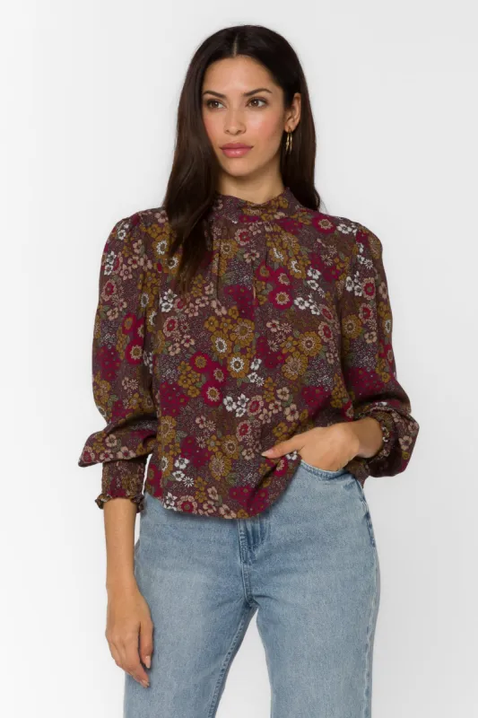 Arlene Red Sangria Floral Top sold by Velvet Heart