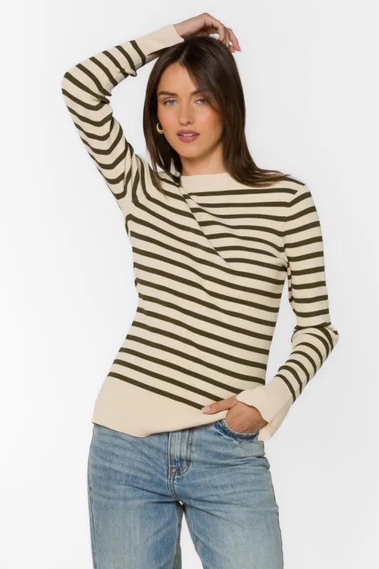 Teresa Off White Green Stripe Sweater sold by Velvet Heart