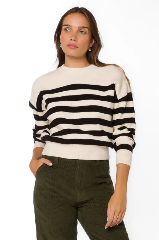 Darrell Ivory Black Stripe Sweater sold by Velvet Heart