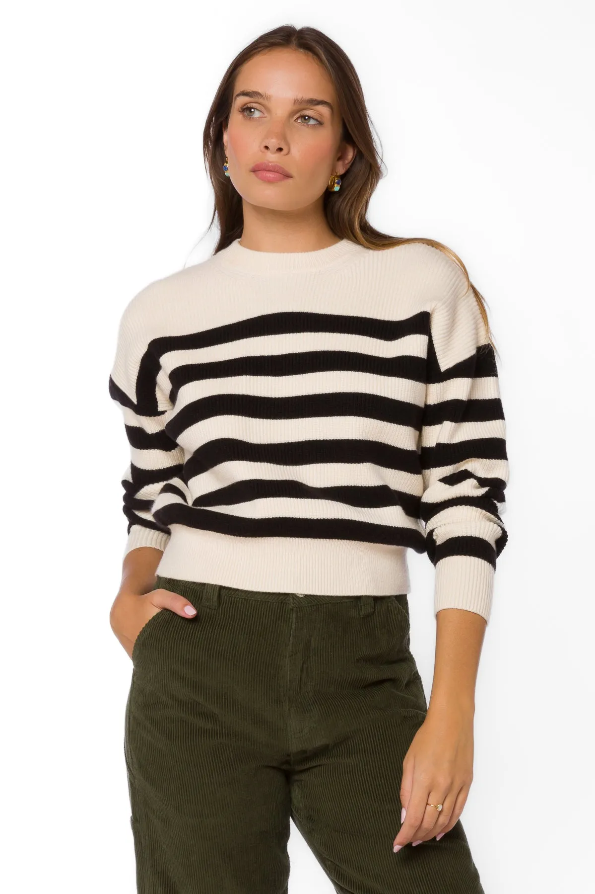 Darrell Ivory Black Stripe Sweater sold by Velvet Heart