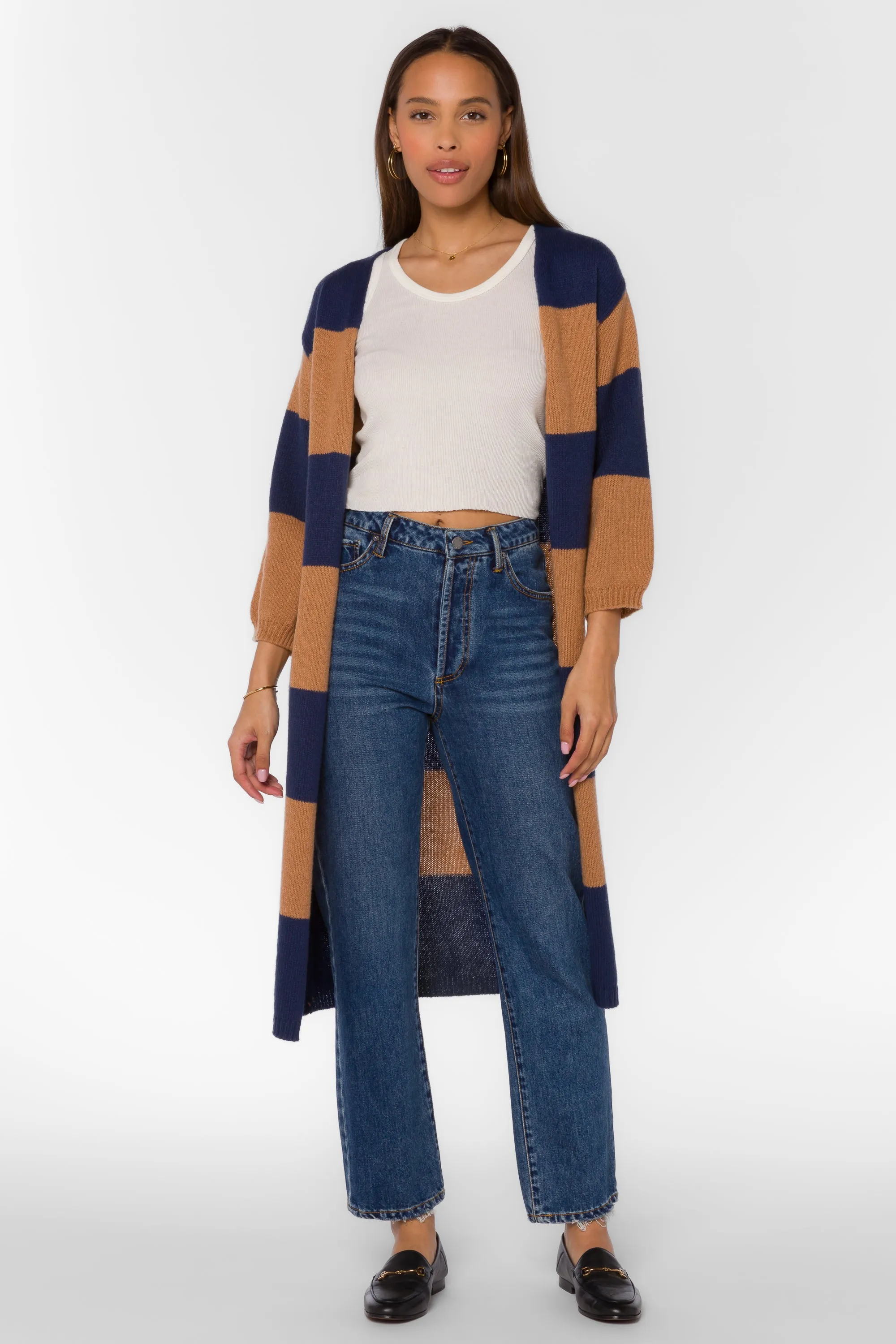 Amina Navy Brown Stripe Cardigan sold by Velvet Heart product image thumbnail 2
