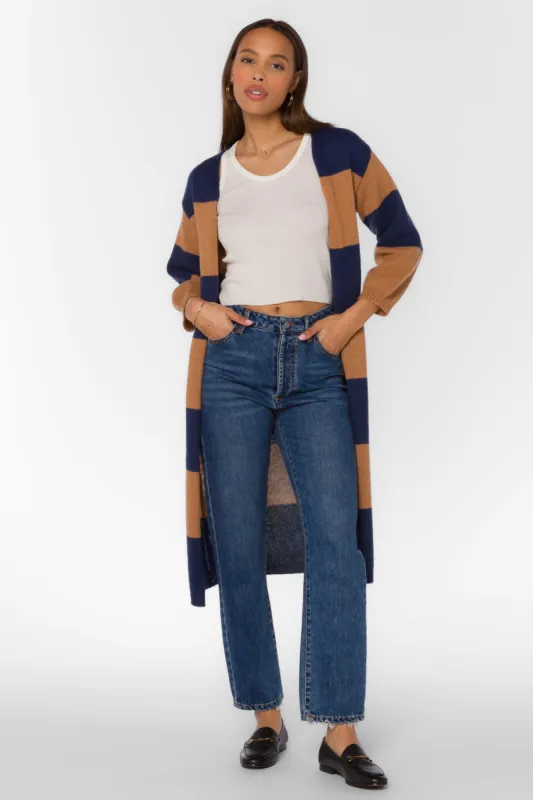 Amina Navy Brown Stripe Cardigan sold by Velvet Heart