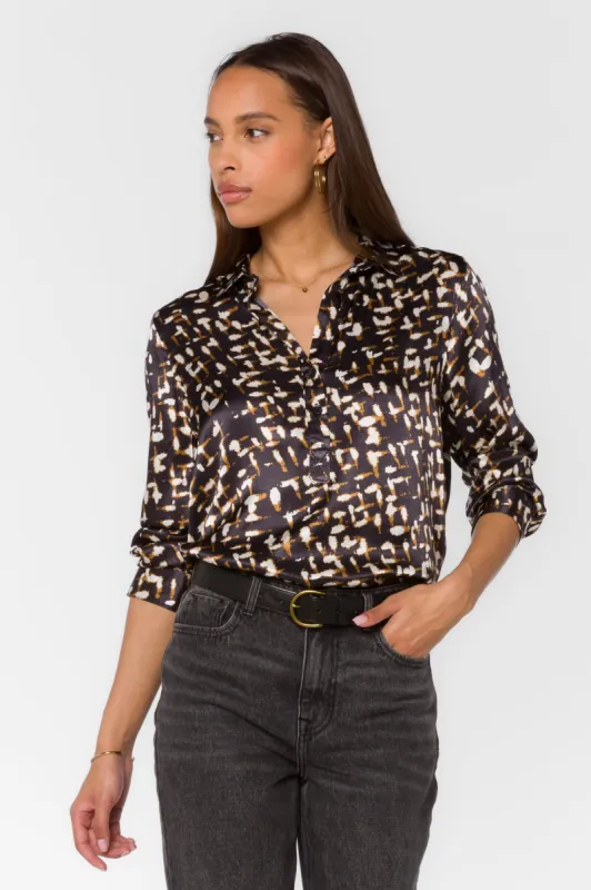 Benedita Black Abstract Geo Blouse sold by Velvet Heart