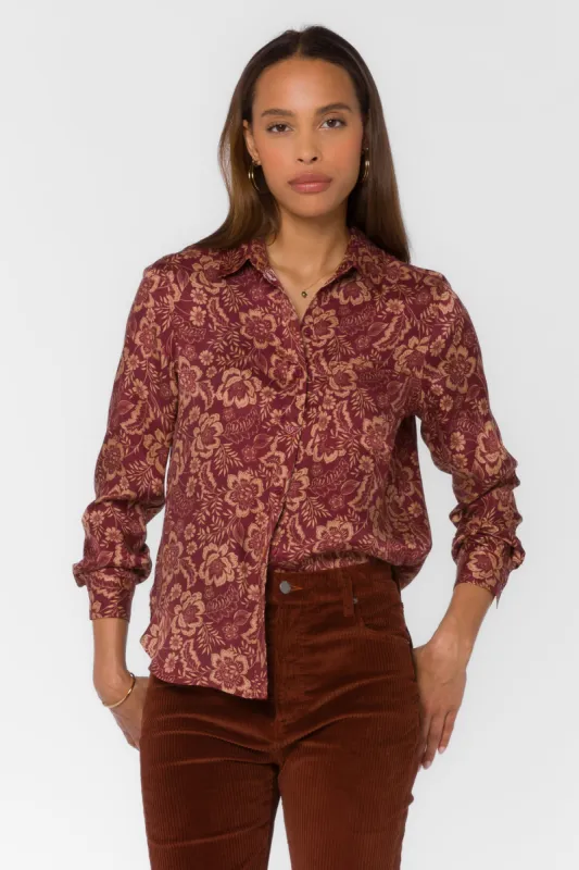 Bennett Sangria Floral Shirt sold by Velvet Heart