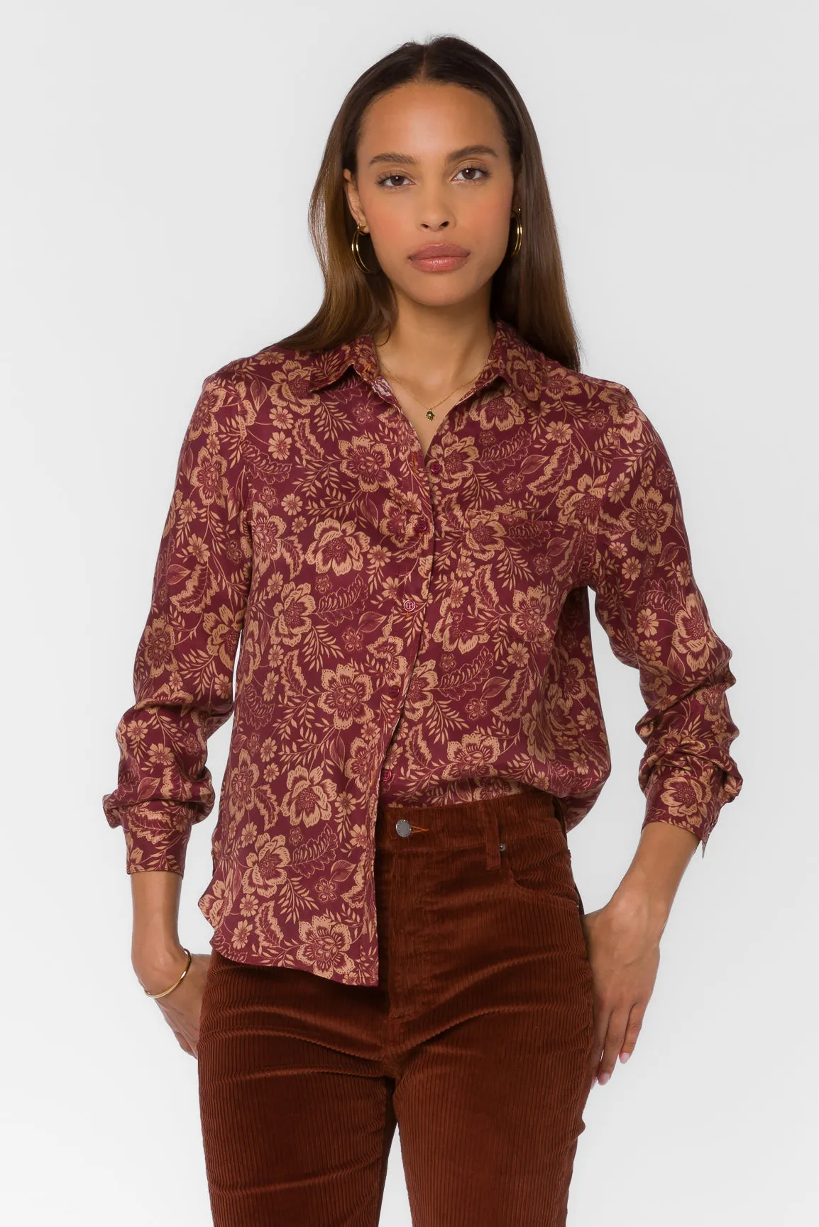 Bennett Sangria Floral Shirt sold by Velvet Heart