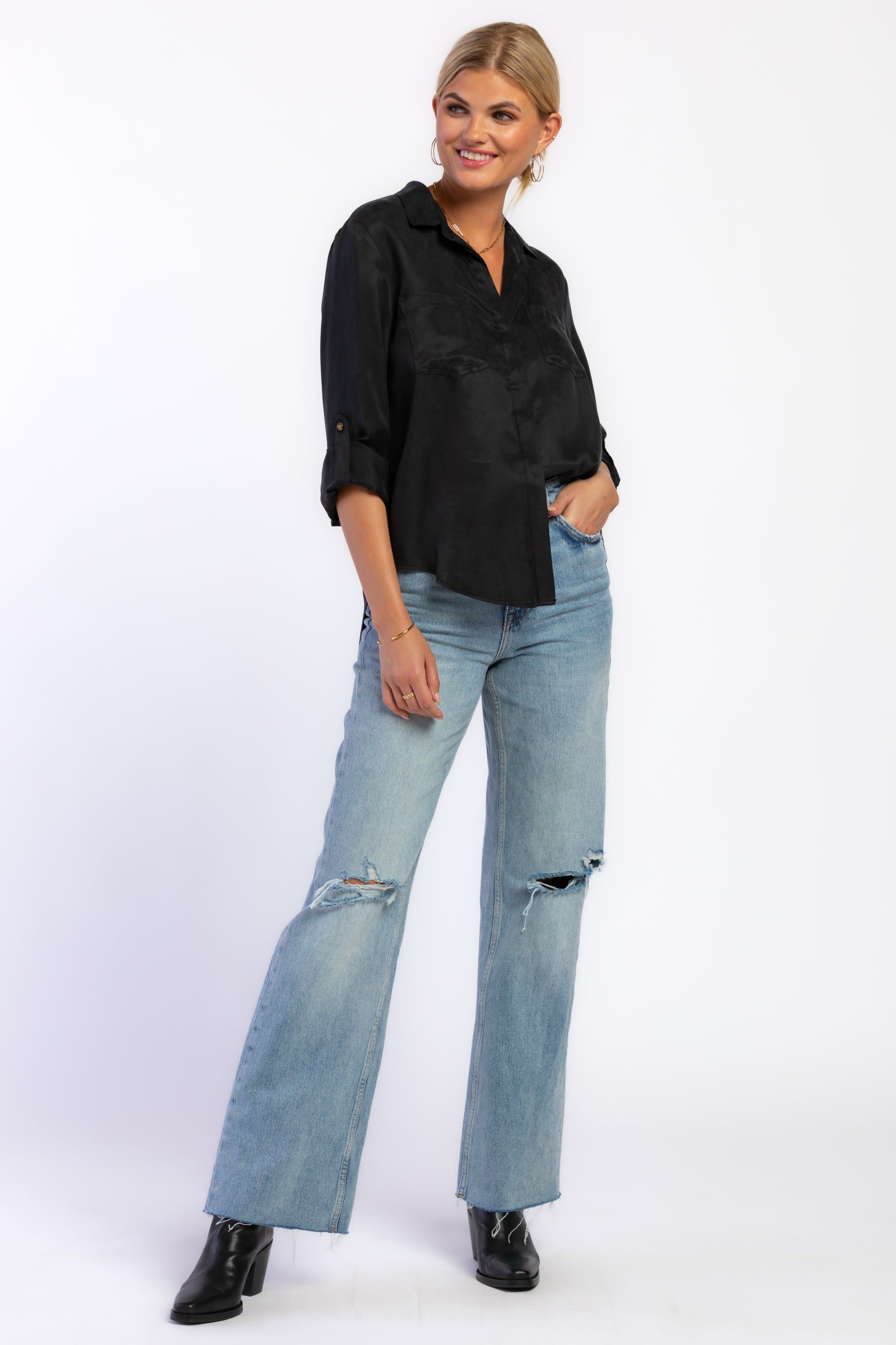 Riley Black Cupro Shirt sold by Velvet Heart