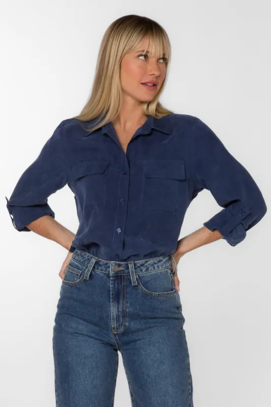 Talma Navy Shirt sold by Velvet Heart