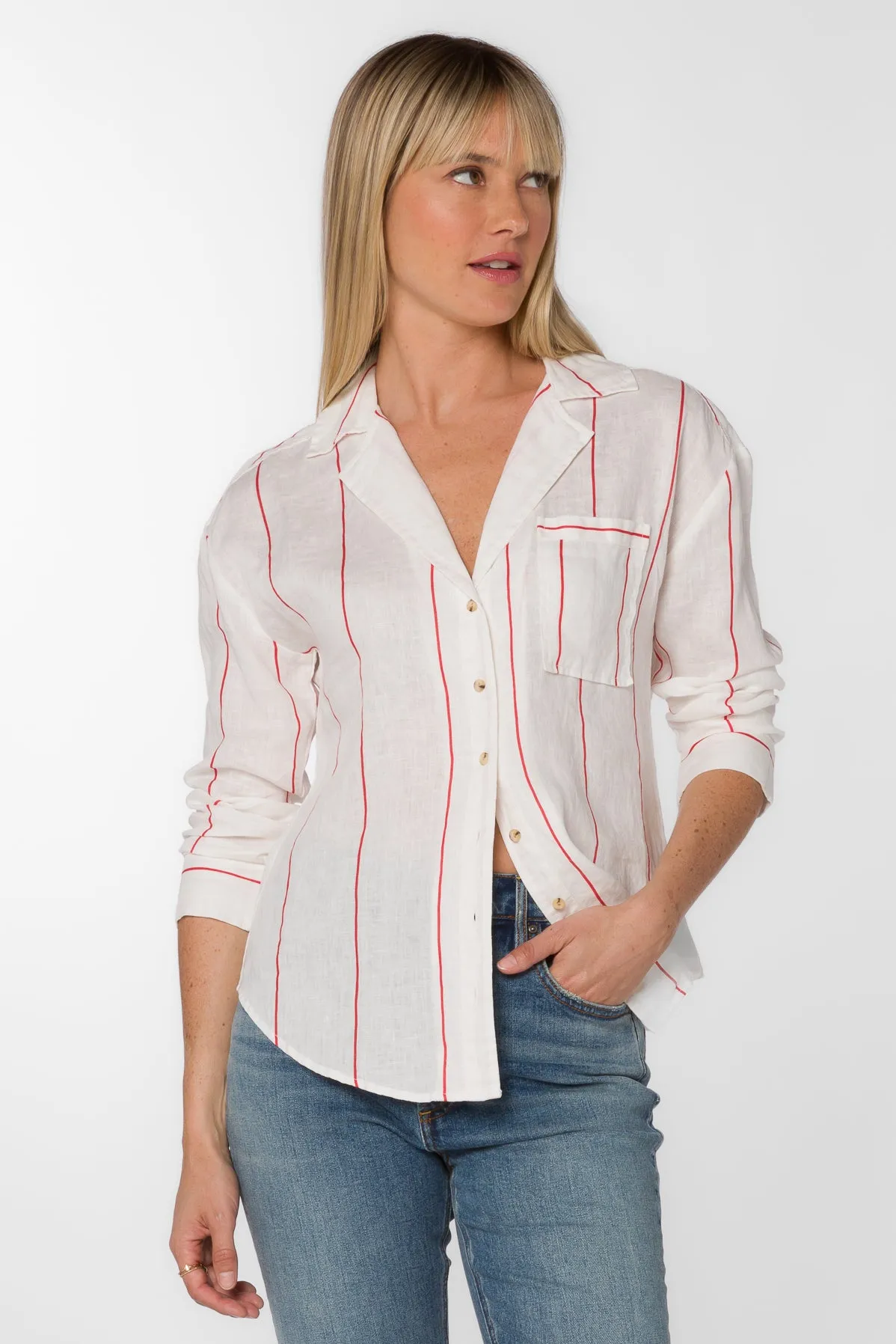 Lyla White Red Stripe Shirt sold by Velvet Heart