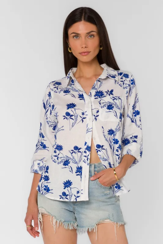 Elisa Blue Floral Patch Shirt sold by Velvet Heart