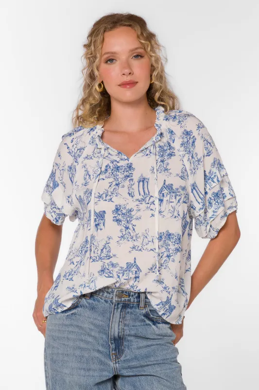 Kenna Blue Toile Top sold by Velvet Heart
