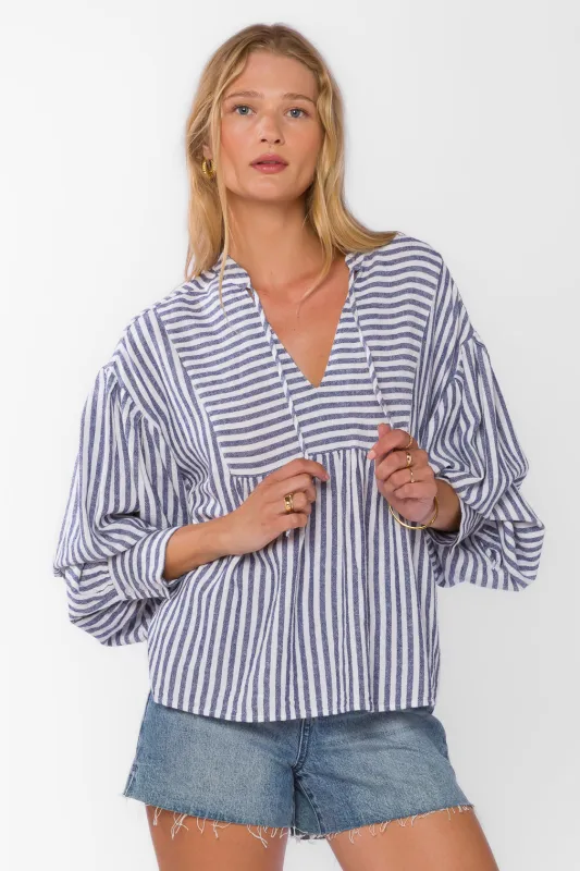 Vince Blue Stripe Top sold by Velvet Heart
