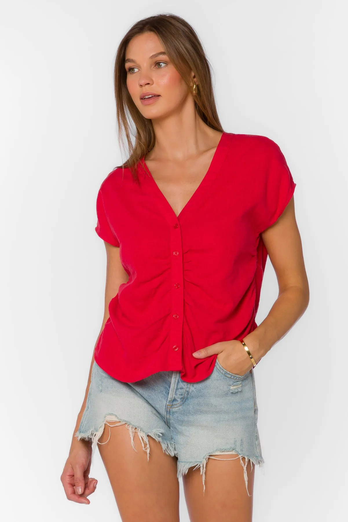 Alena Saucy Red Top sold by Velvet Heart