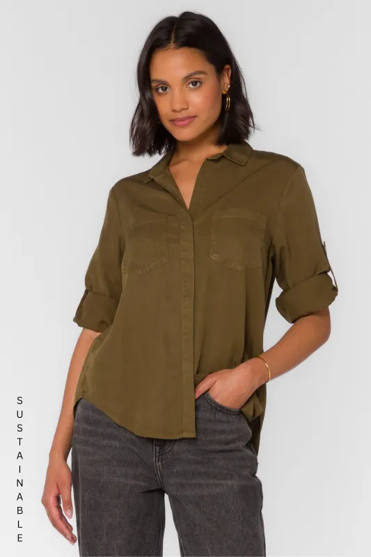 Riley Pesto Green Shirt sold by Velvet Heart