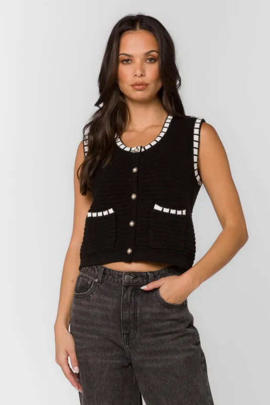 Regan Black Vest sold by Velvet Heart