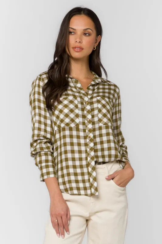 Kacia Olive Gingham Shirt sold by Velvet Heart