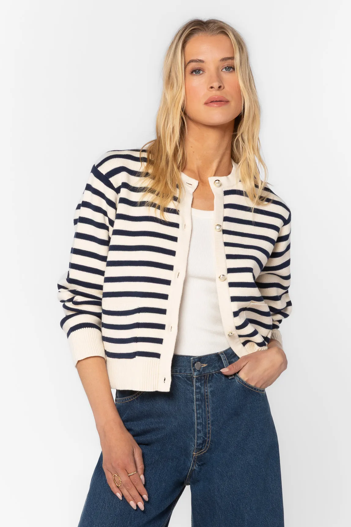 Melinda Navy Stripe Cardigan sold by Velvet Heart