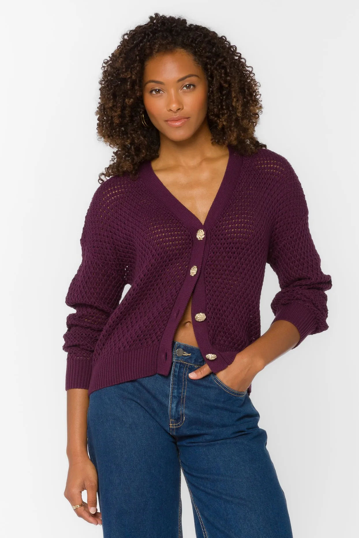 Aris Malbec Cardigan sold by Velvet Heart
