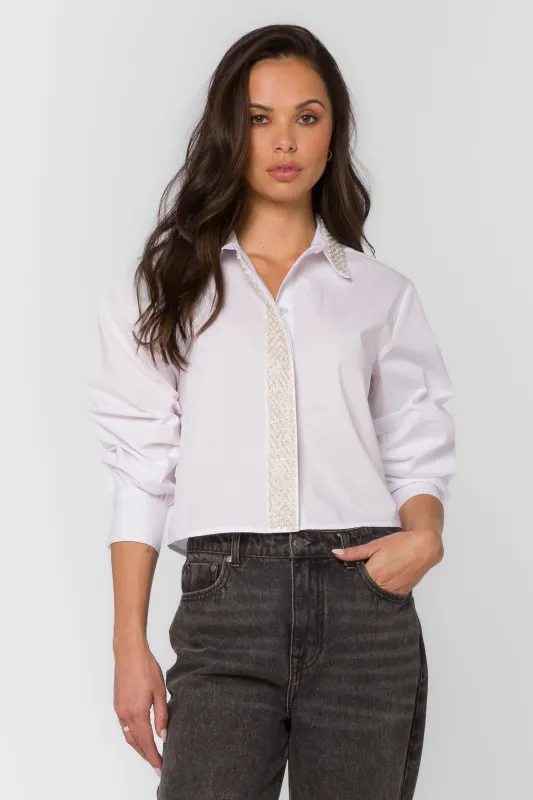 Soleil White Pearl Shirt sold by Velvet Heart