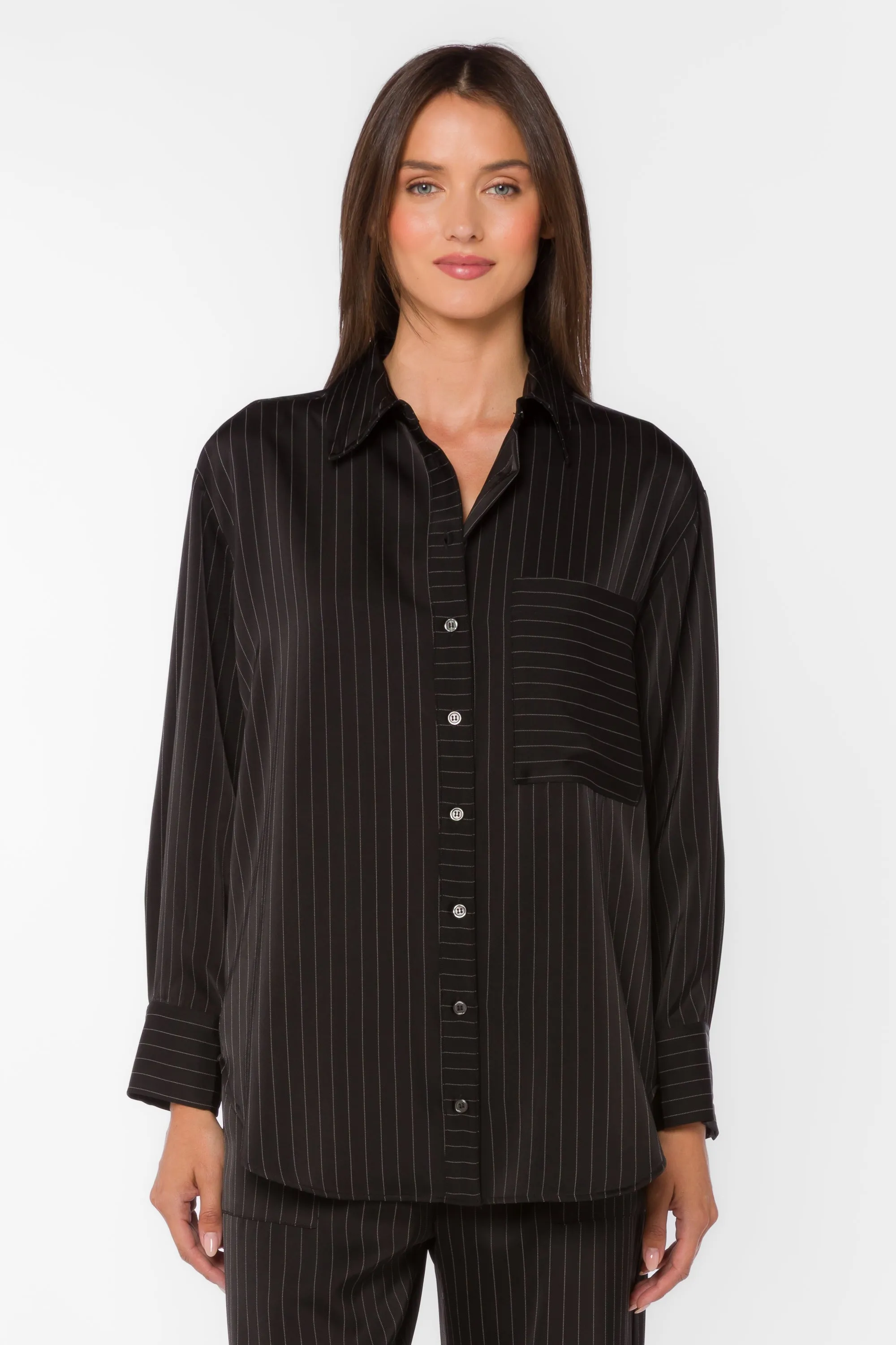 Sutton Black Pinstripe Shirt sold by Velvet Heart