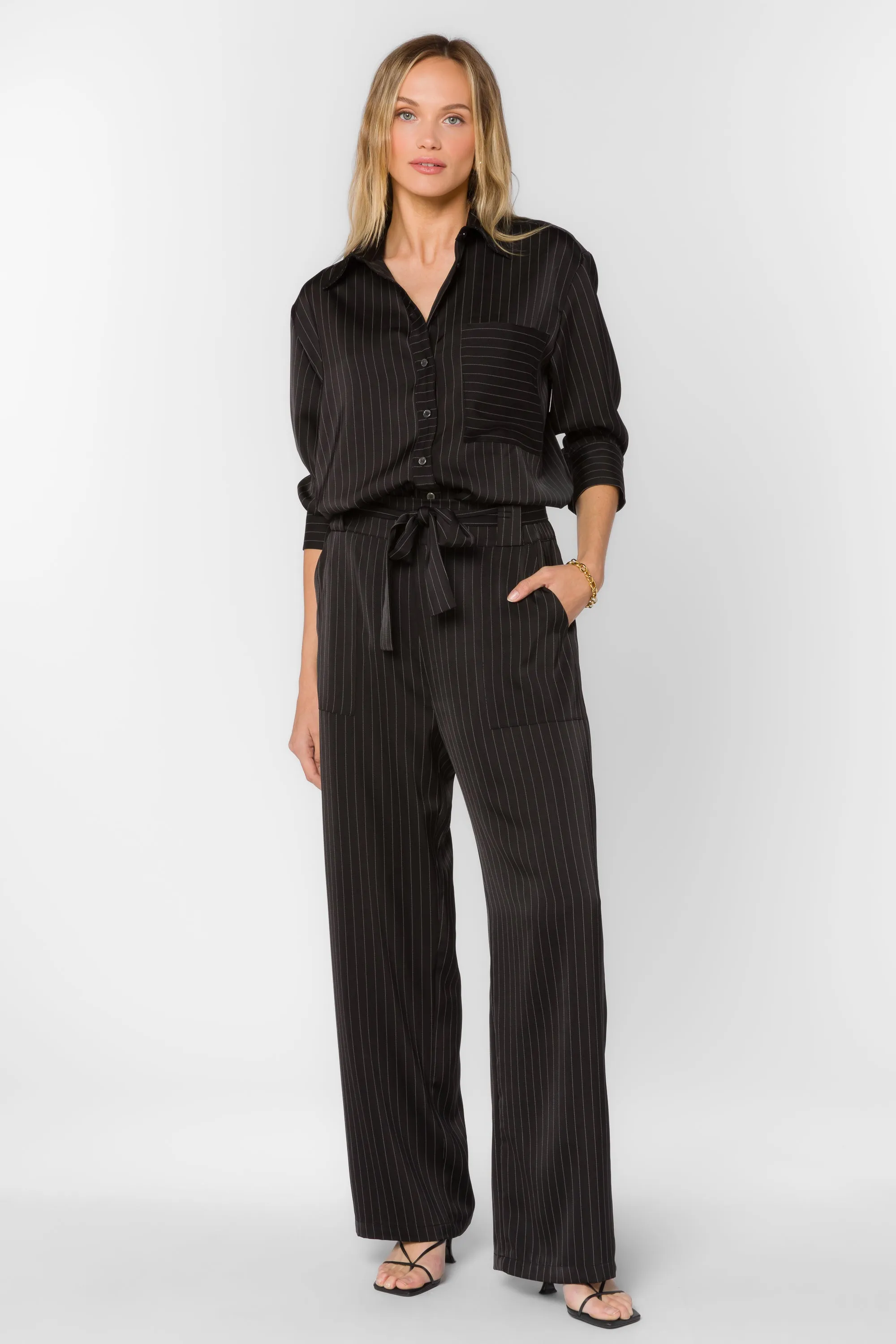 Angeline Black Pinstripe Pants sold by Velvet Heart