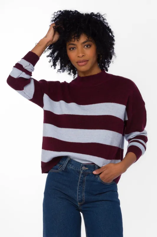 Belinda Bordeaux Rugby Stripe Sweater made by Velvet Heart