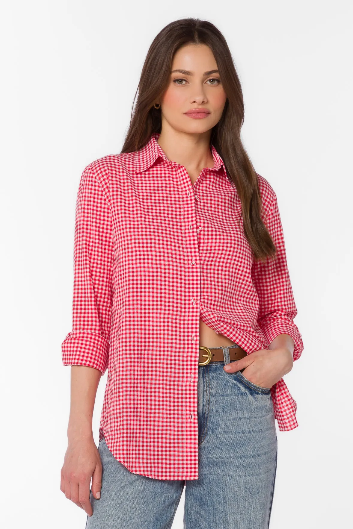 Adelynn Cherry Gingham Shirt sold by Velvet Heart