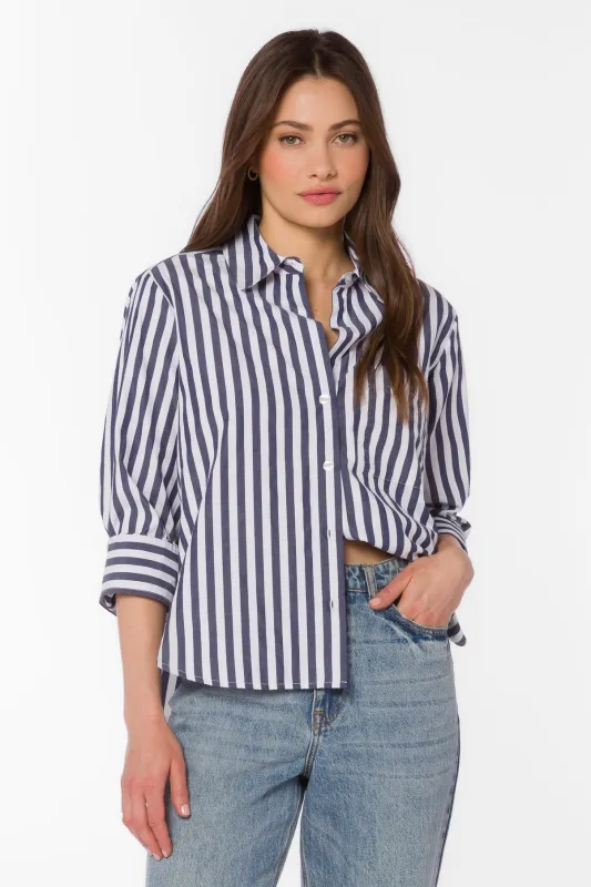 Valencia Blue Stripe Shirt made by Velvet Heart