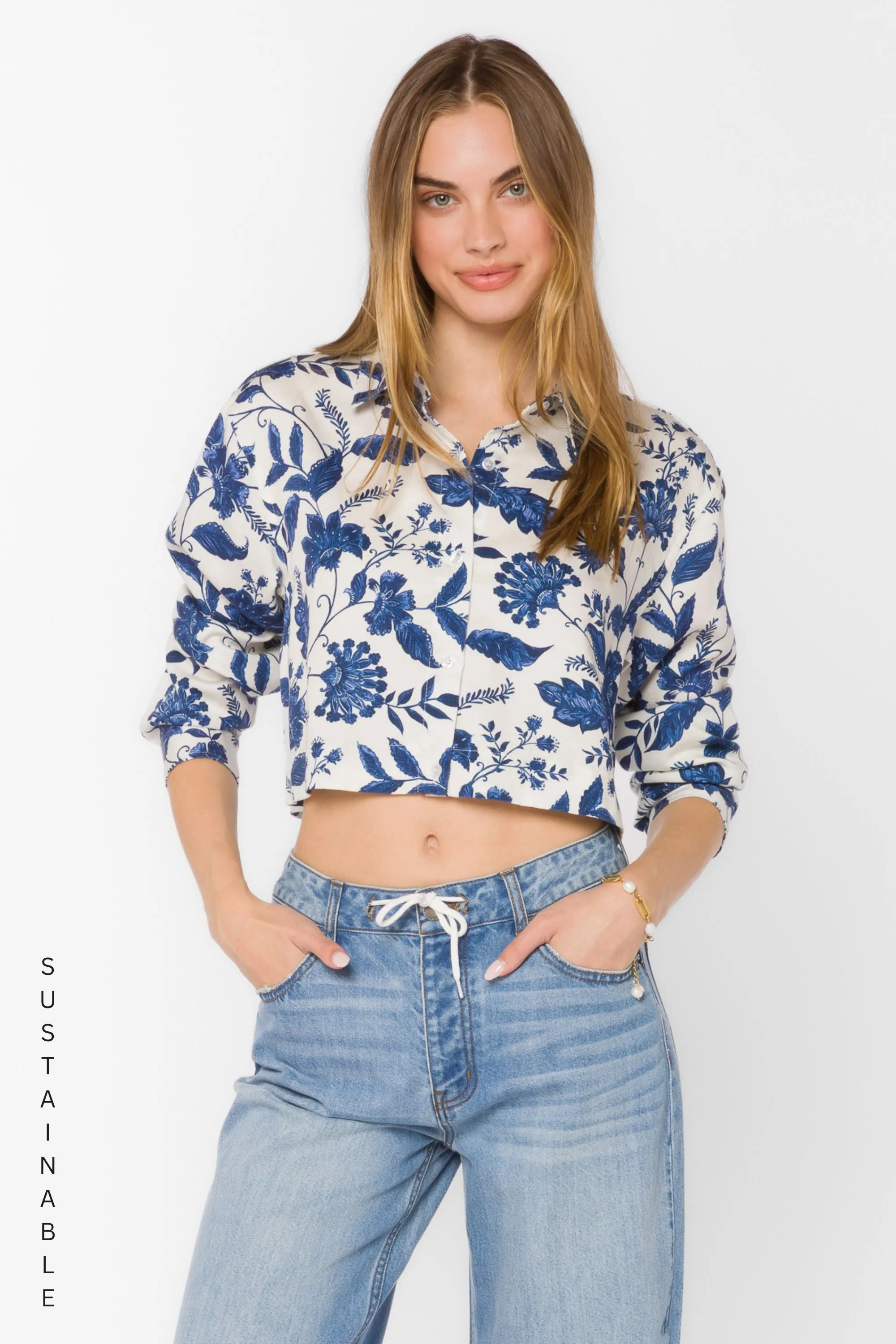 Celestine Blue Floral Shirt sold by Velvet Heart