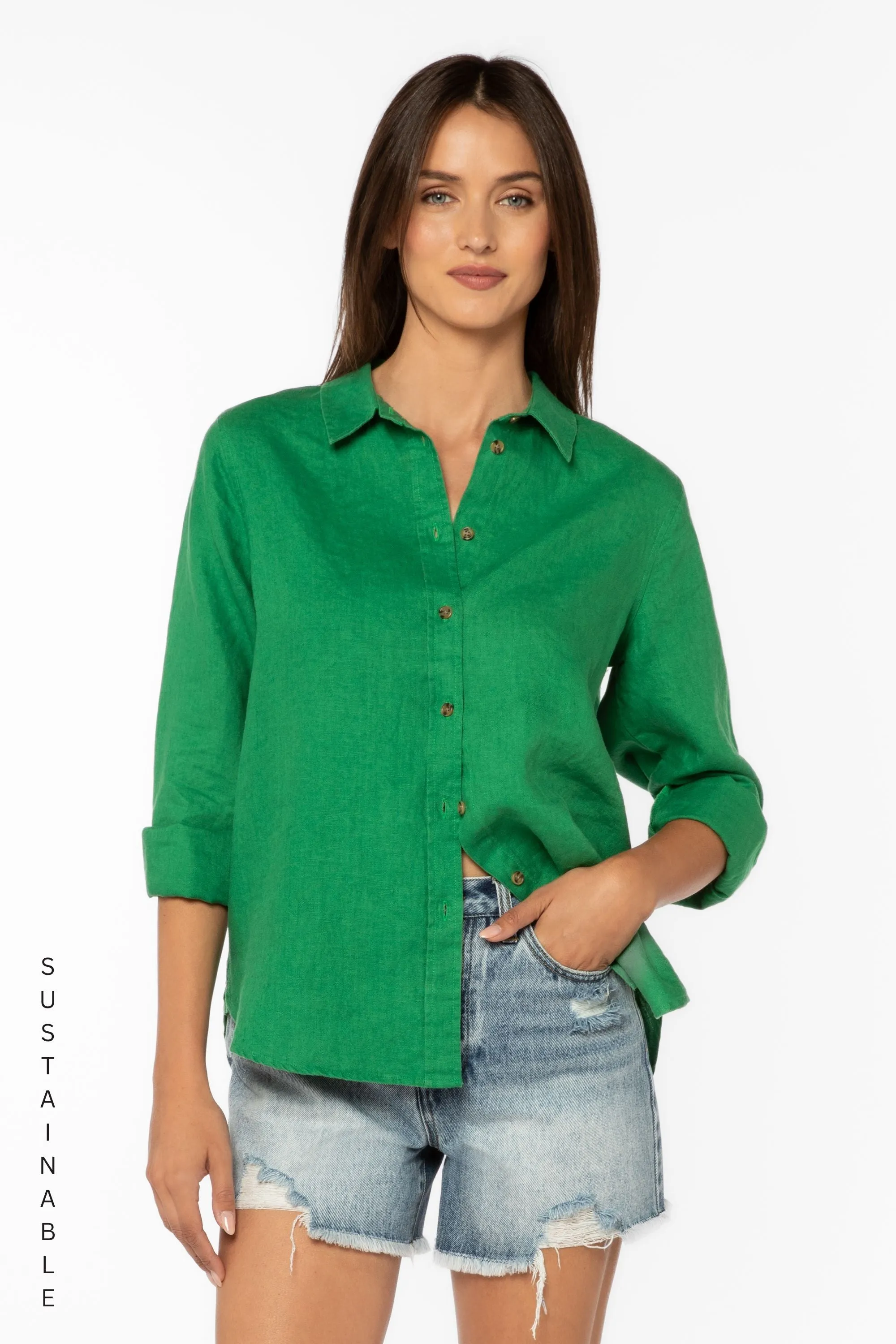 Carmine Green Shirt sold by Velvet Heart
