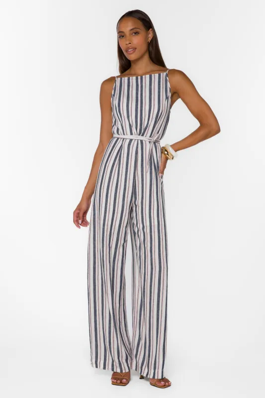 Brenna Blue Stripe Jumpsuit made by Velvet Heart