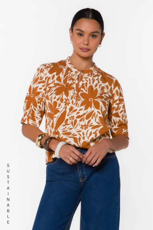 Almafi Cocoa Floral Top made by Velvet Heart